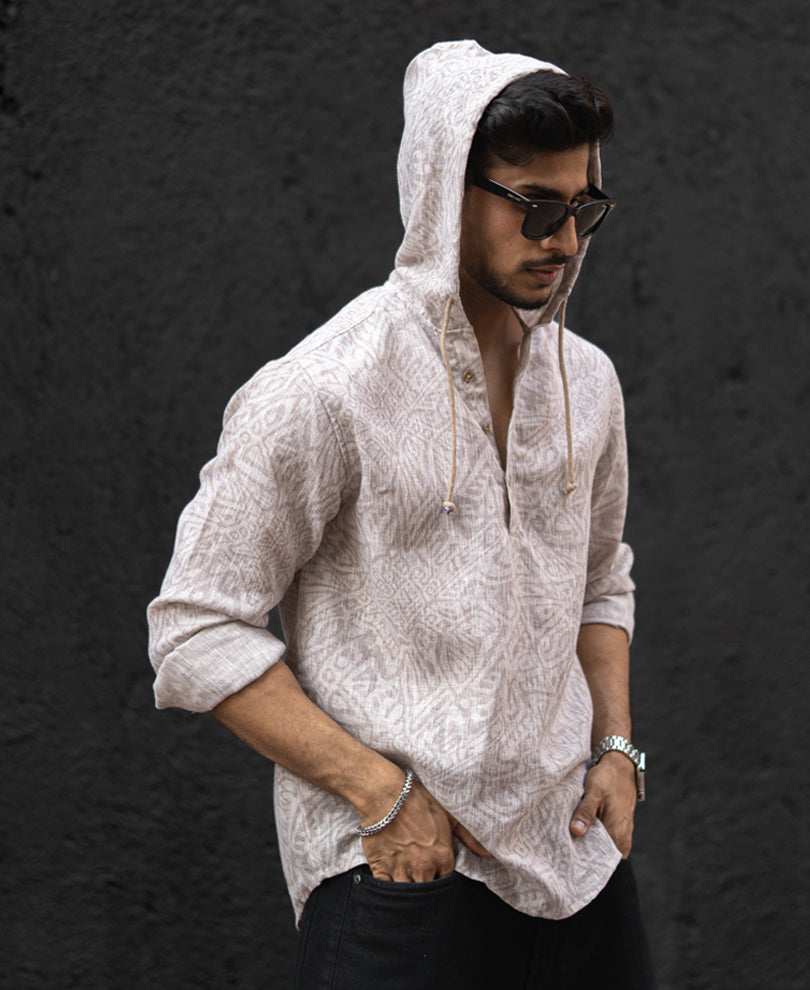 Beige Regular Fit Full Sleeves Hoodie