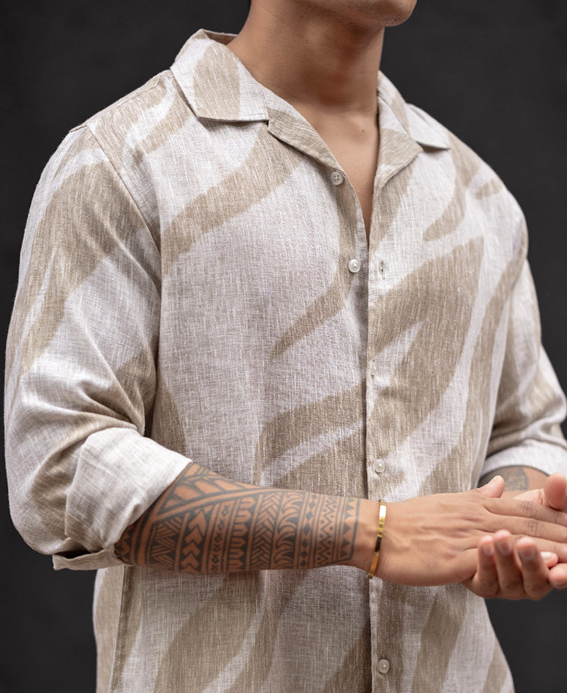 Beige Flame Design Regular Fit Full Sleeves Shirt