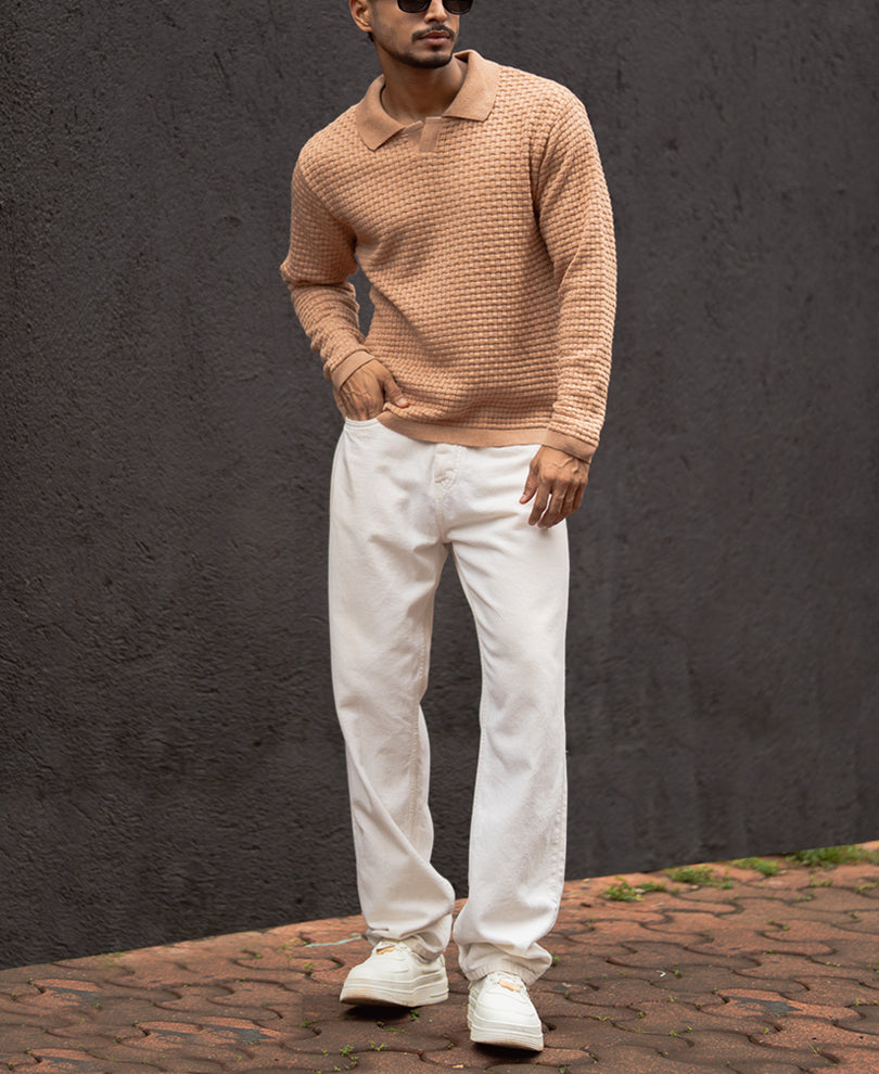 Dusty Rose Regular Fit Full Sleeves T-Shirt