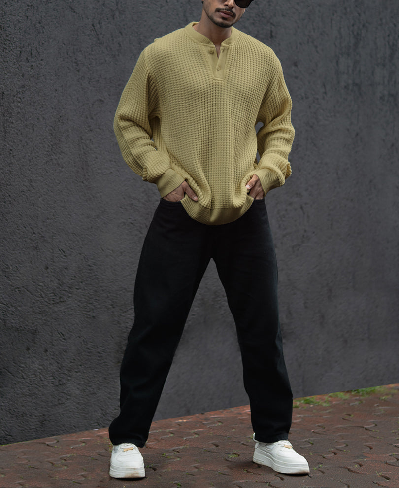 Olive Structured Full Sleeves T-Shirt