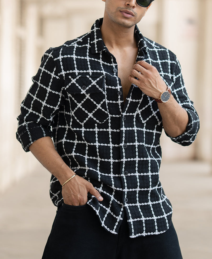Black Structured Checks Shirt