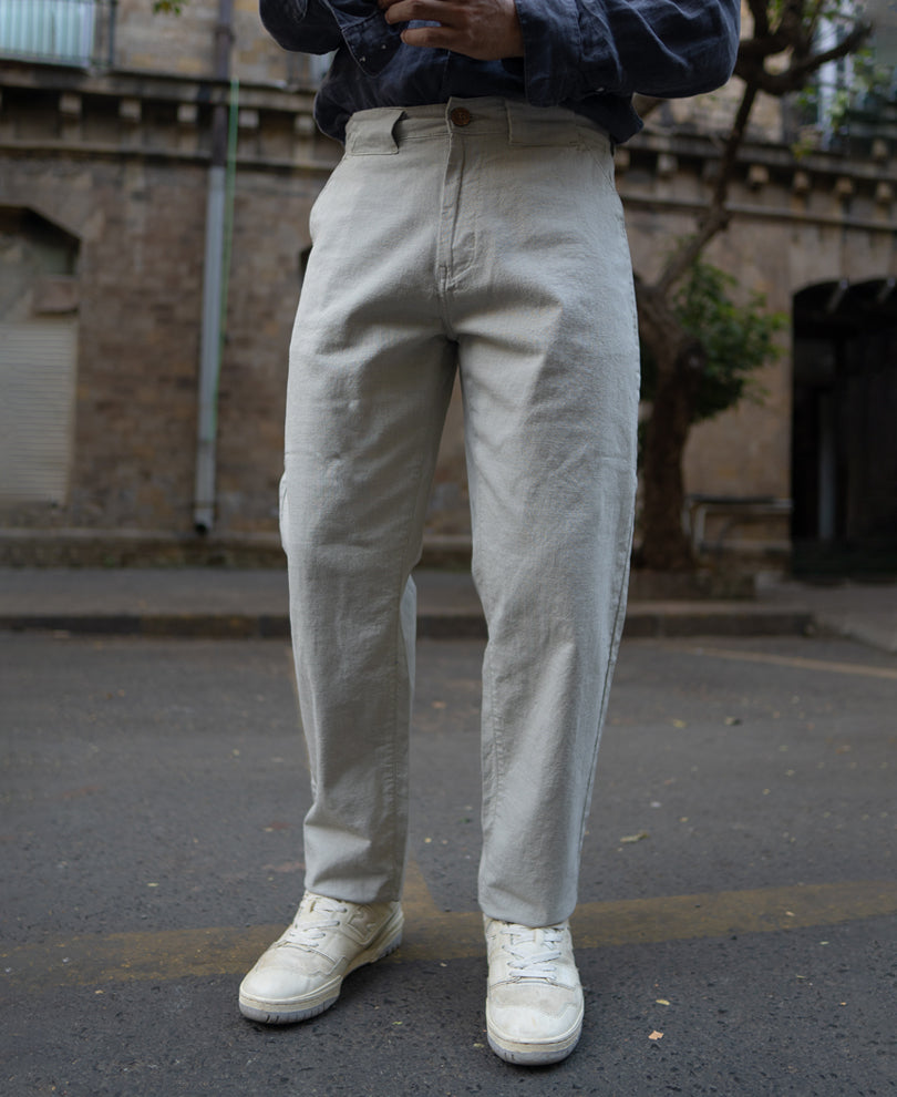 Beige Regular Fit Linen Pant
