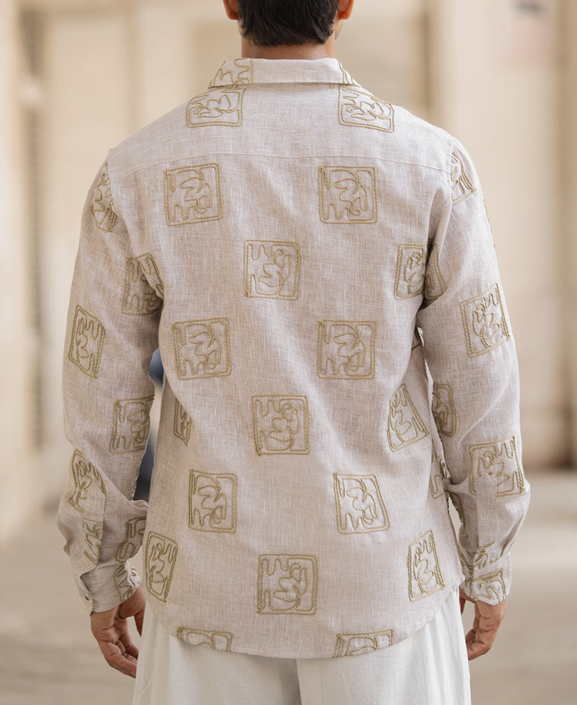Natural Green Embroidery Regular Fit Shirt