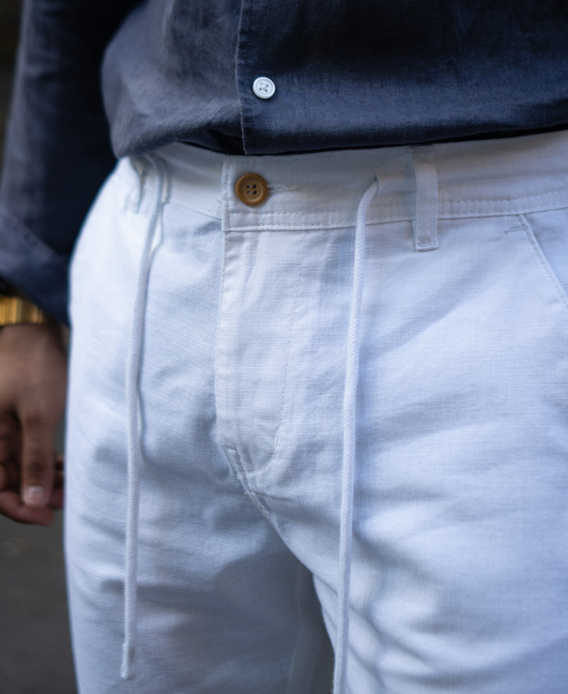 White Regular Fit Cotton Pants