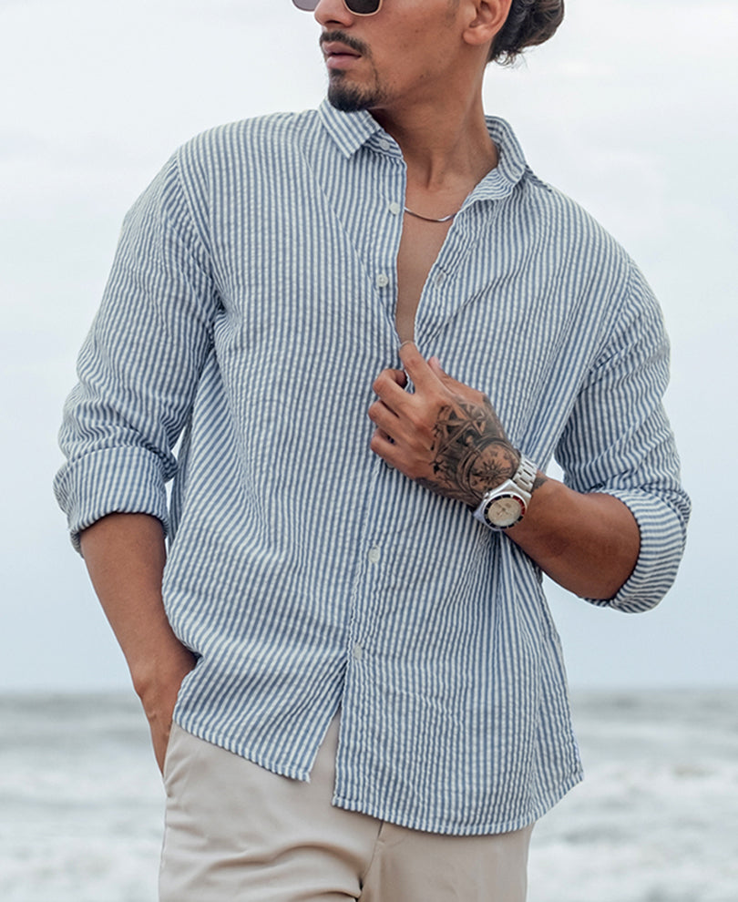 Blue Striped Full Sleeves Regular Fit Shirt