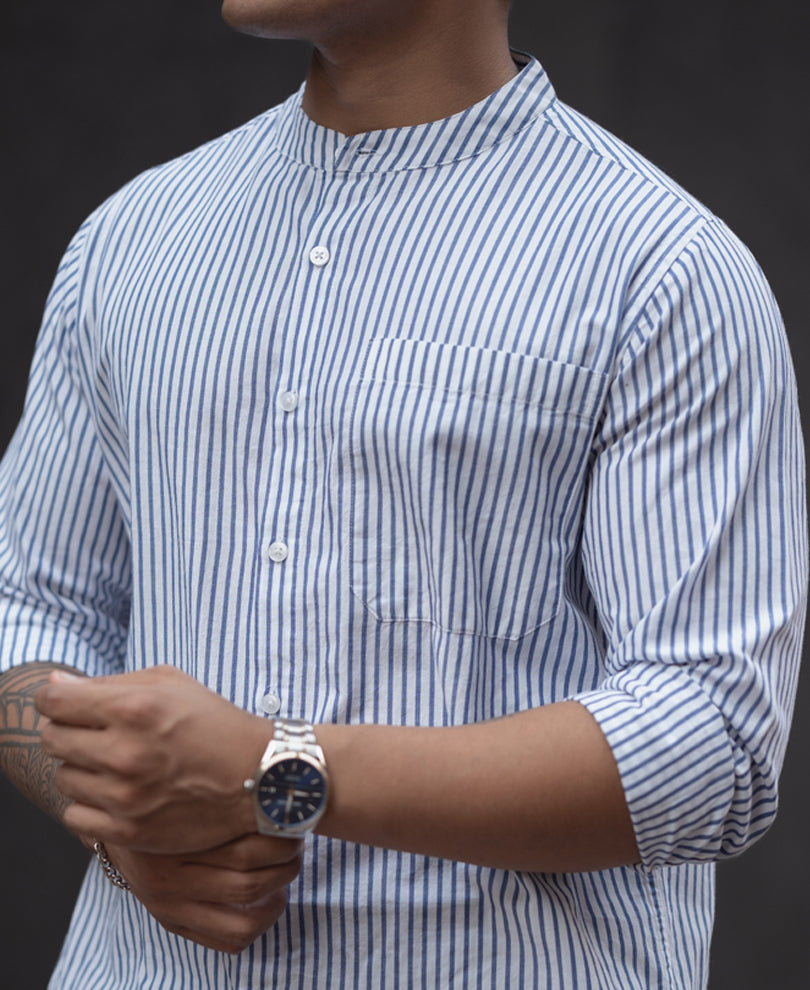 Blue And White Stripes Full Sleeves Shirt