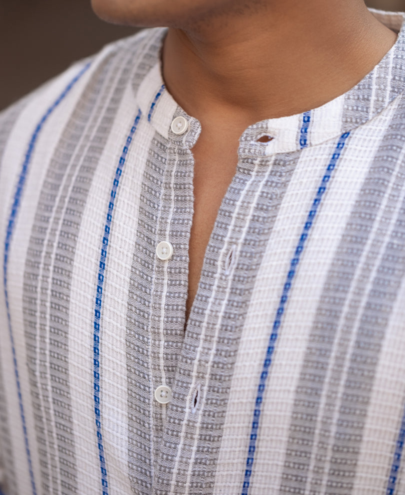White And Grey Stripes Regular Fit Full Sleeves Shirt