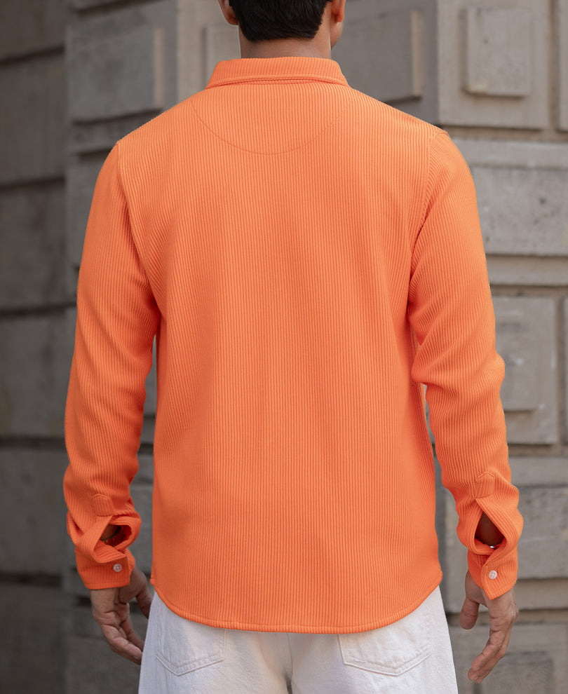 Orange Corduroy Regular Fit Full Sleeves Shirt