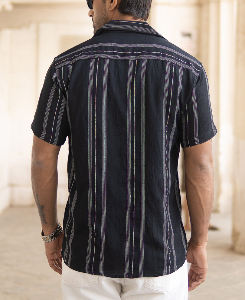 Black Micro Striped Flowy Shirt