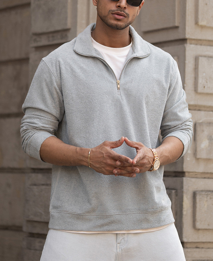 Grey Quarter Zip Polo T-Shirt