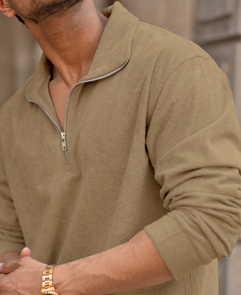 Camel Quarter Zip Polo T-Shirt