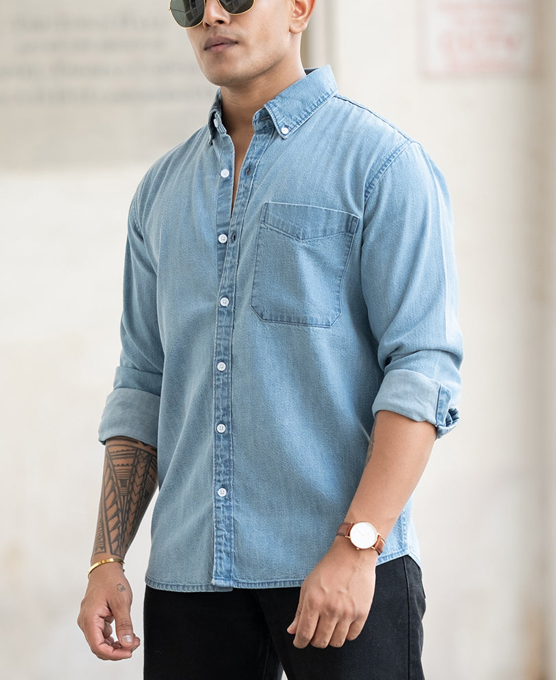 Light Blue Plain Regular Fit Shirt