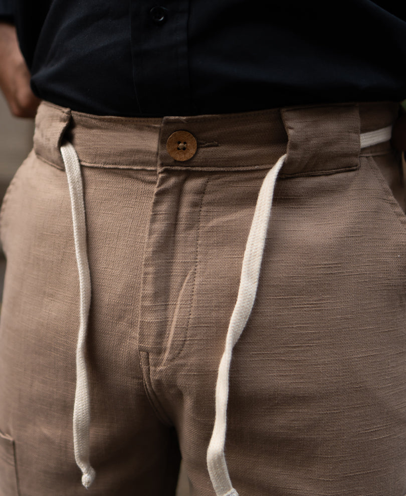 Beige Cotton Cargo Trousers