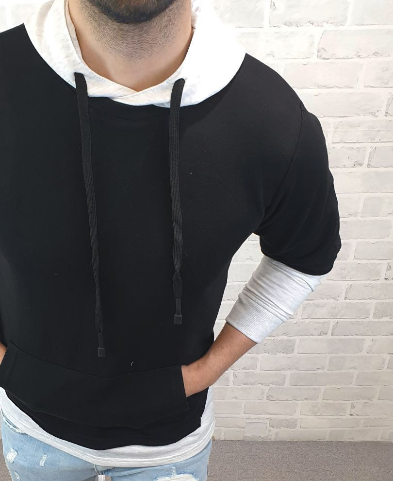 Black  Plain Hood Full Sleeves T Shirt D