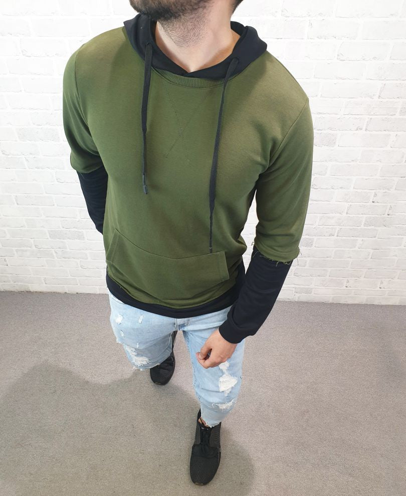 Olive Green  Plain Hood Full Sleeves T Shirt