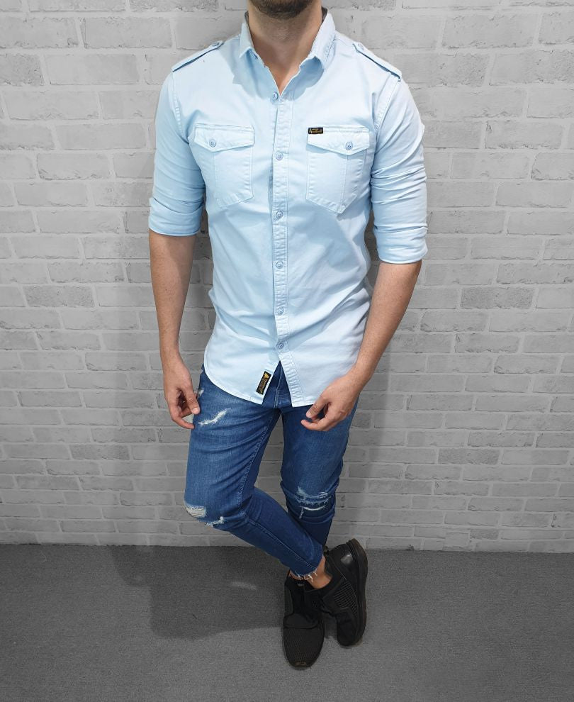 Sky Blue Plain Denim Shirt