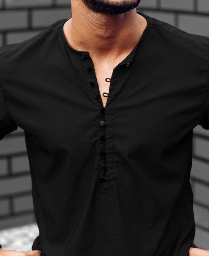 Black Plain Kurta Full Sleeves Shirt