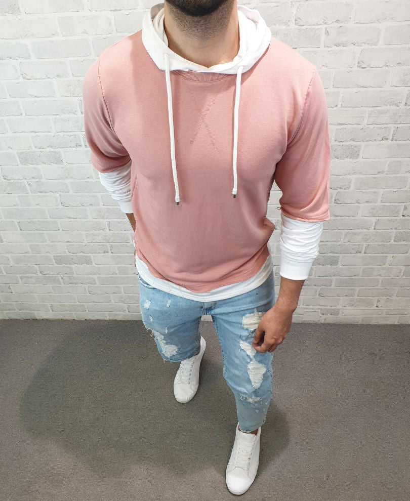 Pink  Plain Hood Full Sleeves T Shirt