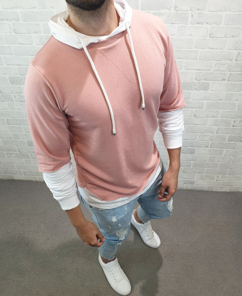 Pink  Plain Hood Full Sleeves T Shirt
