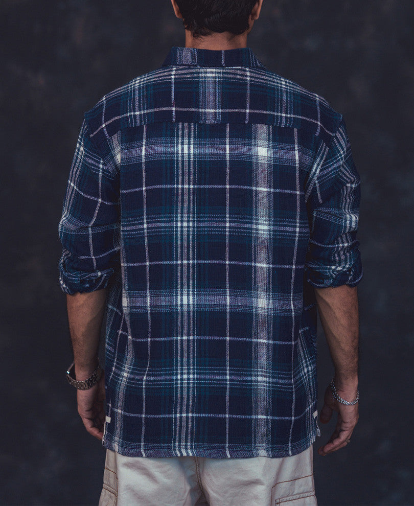 Navy Blue Checks Oversized Shirt