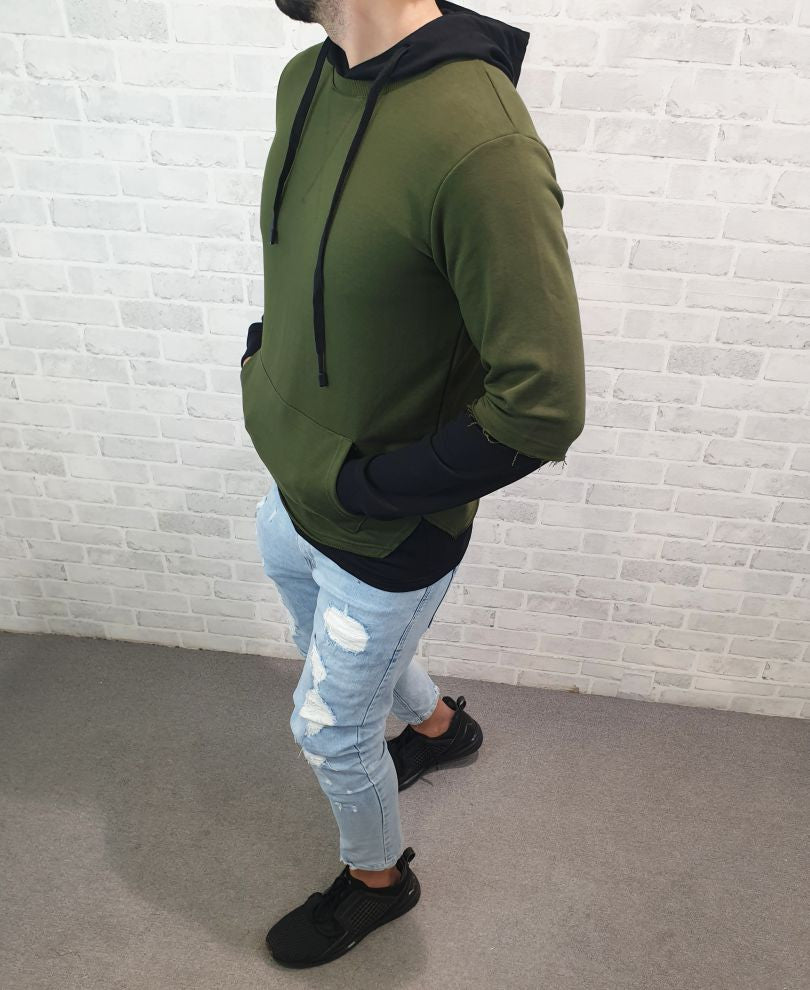 Olive Green  Plain Hood Full Sleeves T Shirt