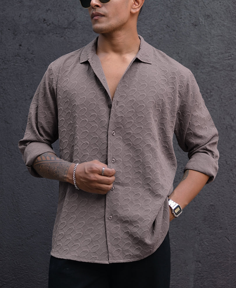 Brown Structured Full Sleeves Shirt