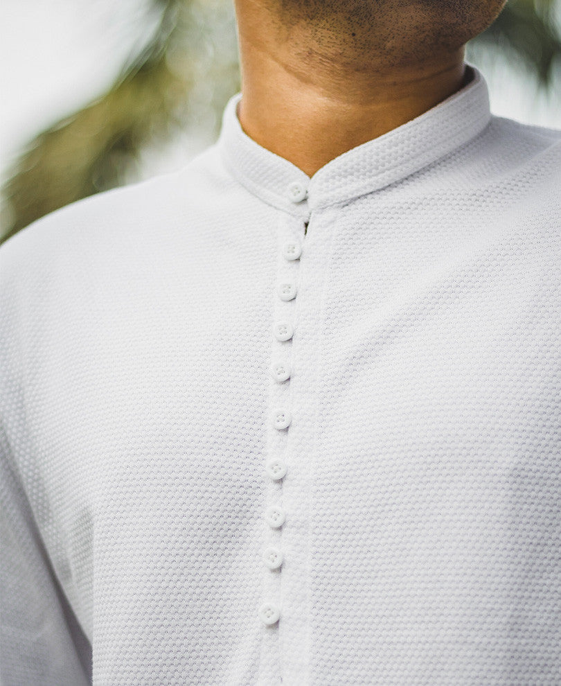 White Kurta Style Full Sleeves T Shirt