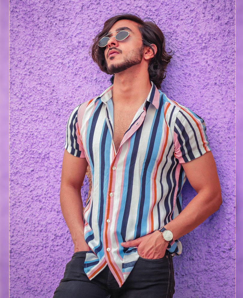 Multi Color Stripes Half Sleeves Shirt