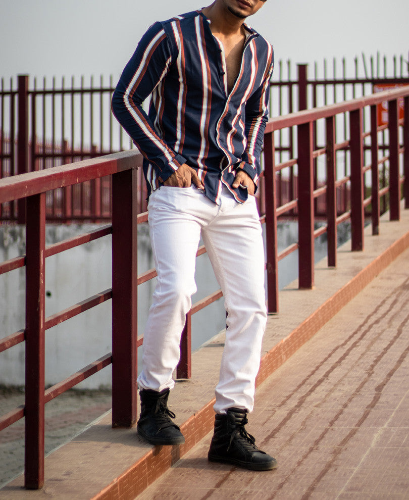 Navy Blue With Multi Color Stripe Full Sleeves Shirt