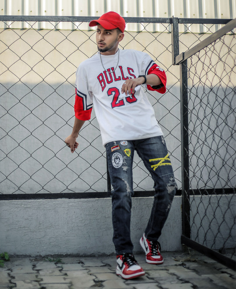 White 23 Bulls Oversize Drop Shoulder T Shirt