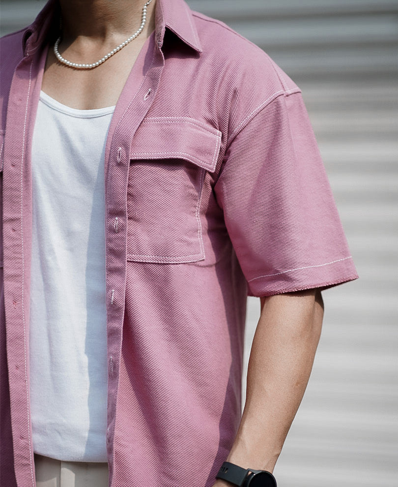 Peach Double Pocket Oversize Drop Shoulder Shirt