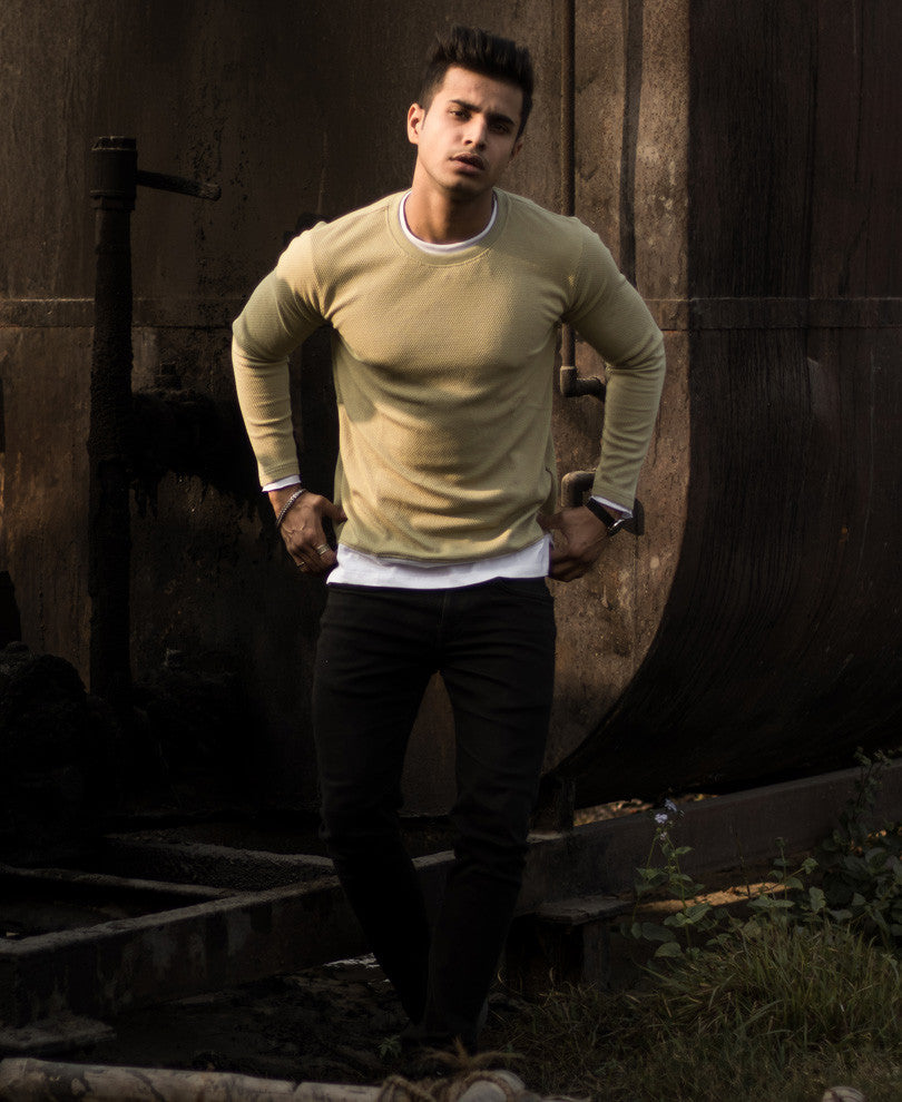 Pista Green Double Crew Neck Full Sleeves T Shirt