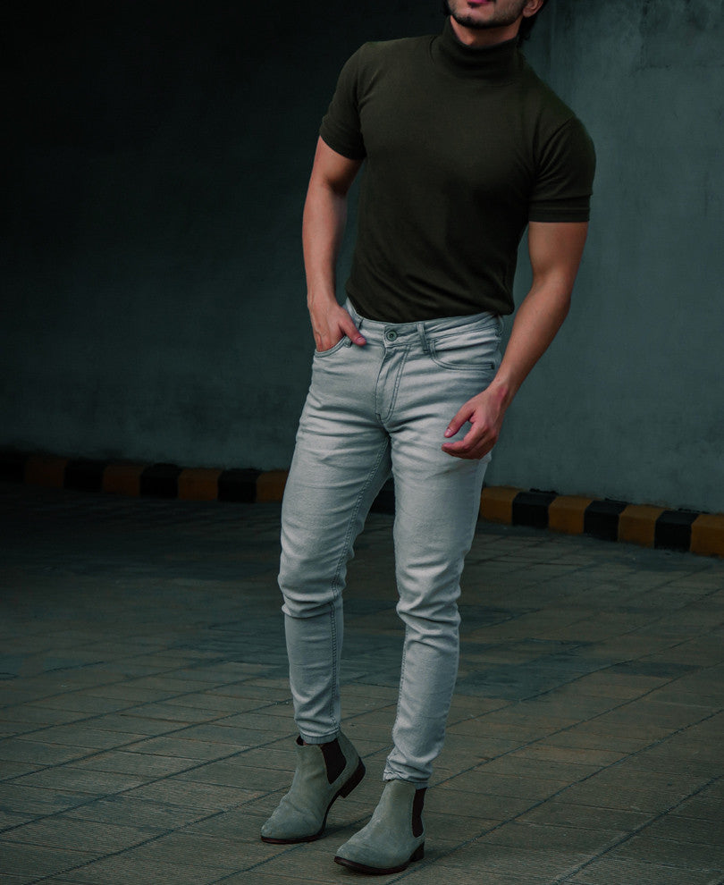 Olive Green Plain Polo Neck Half Sleeves T Shirt