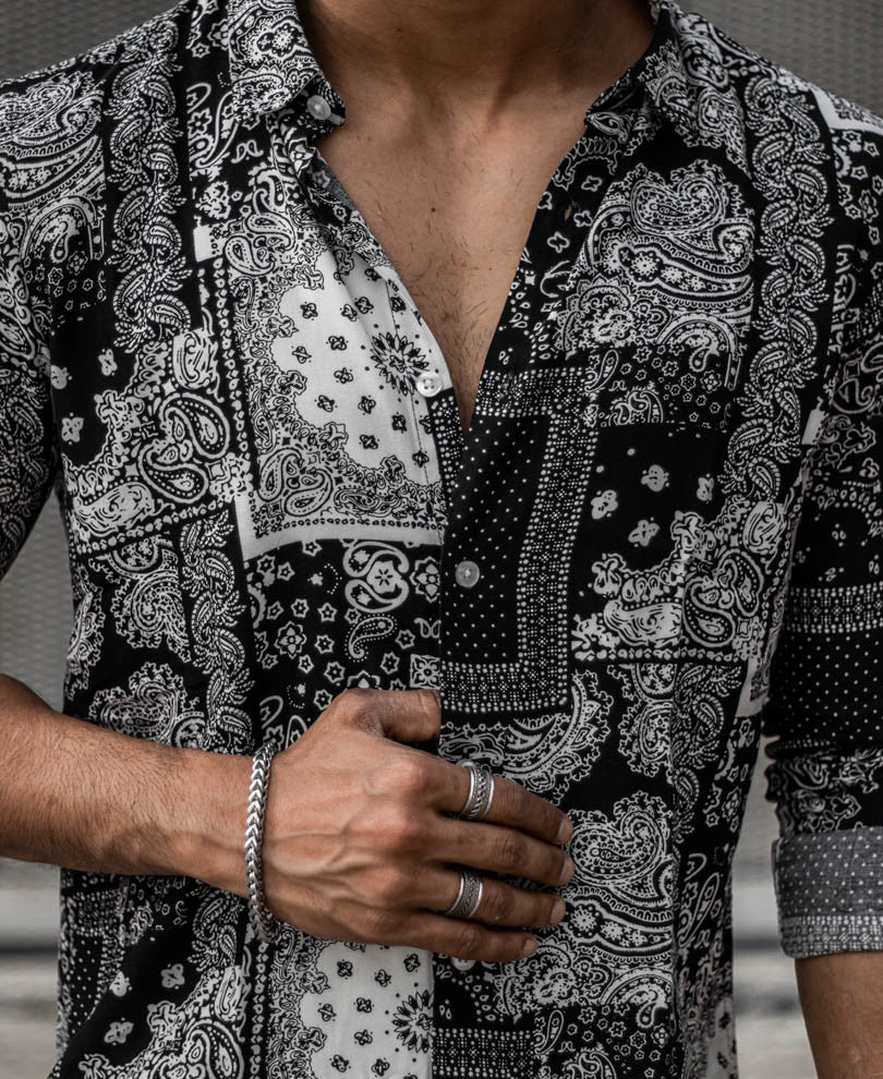 Black Bandana Print Full Sleeves Shirt
