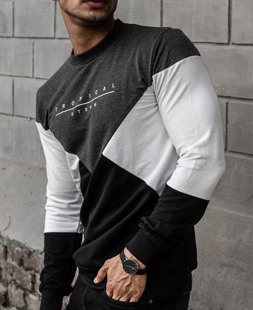 Grey Tropical Storm Printed Full Sleeves T-Shirt
