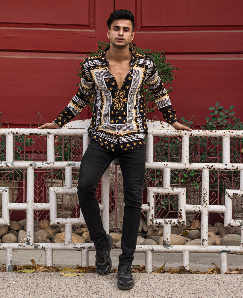 Black Scarf Print Full Sleeves Shirt