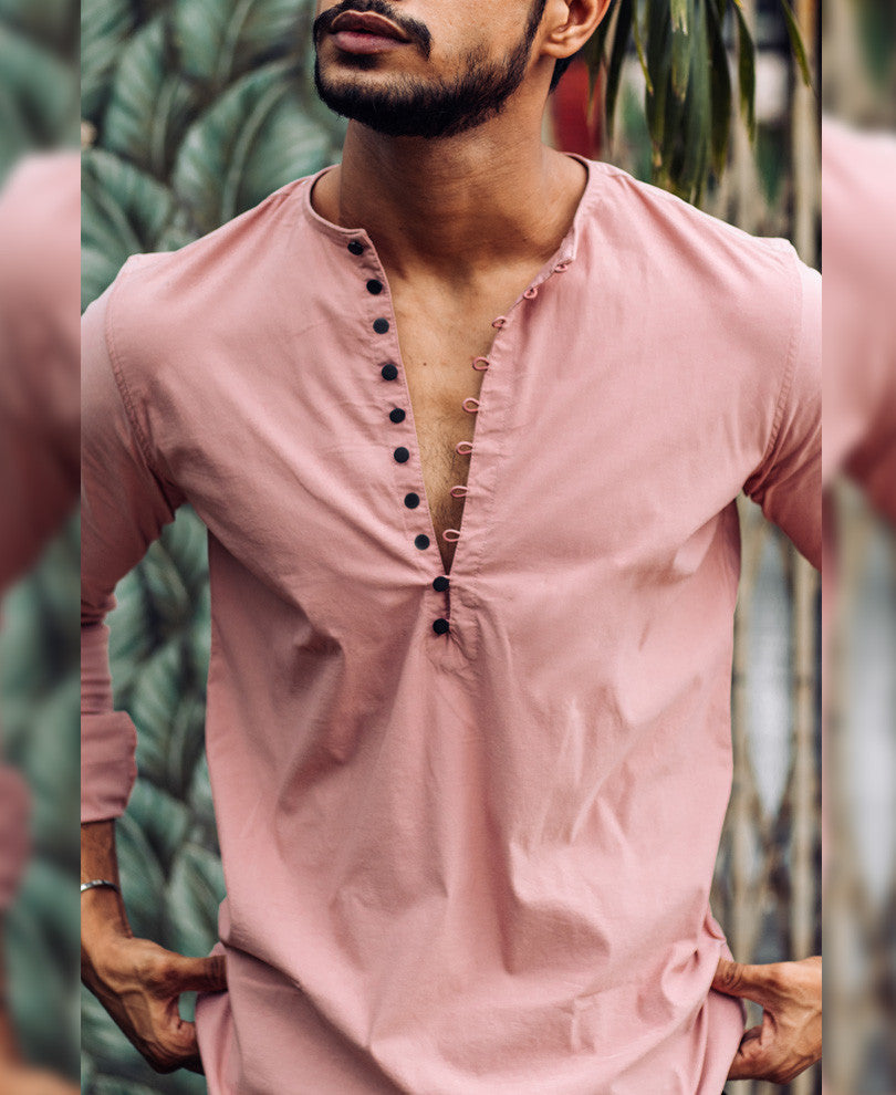 Peach Plain Kurta Full Sleeves Shirt