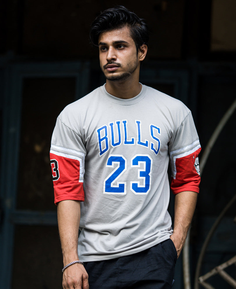 Basic Oversize Drop Shoulder Grey Bulls T Shirt