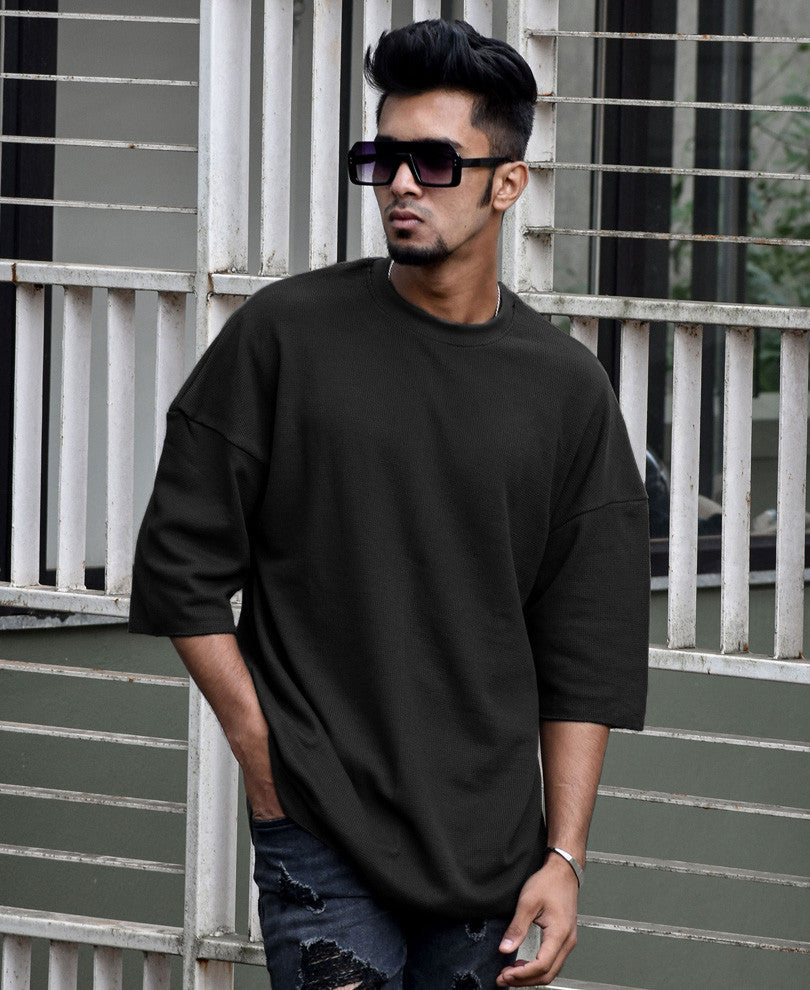 Urban Black Solid Oversize Drop Shoulder T Shirt