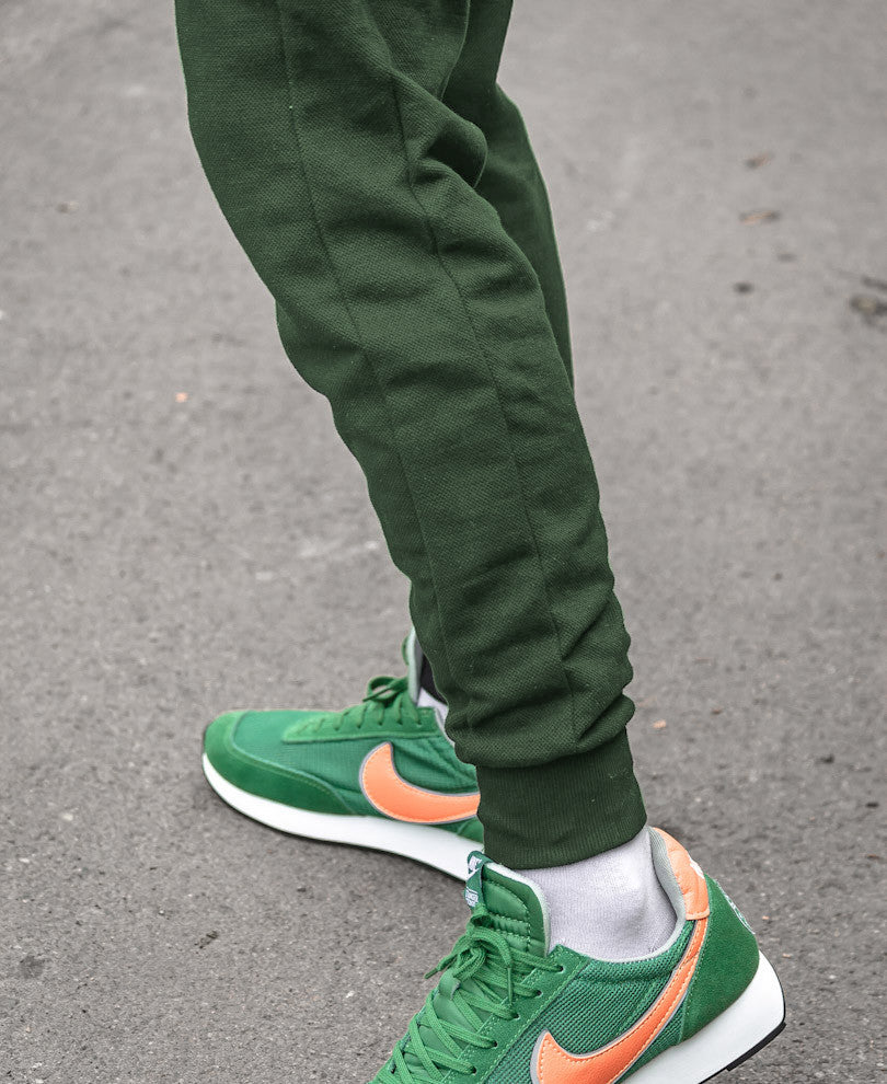 Bottle Green Plain Ribbed Joggers