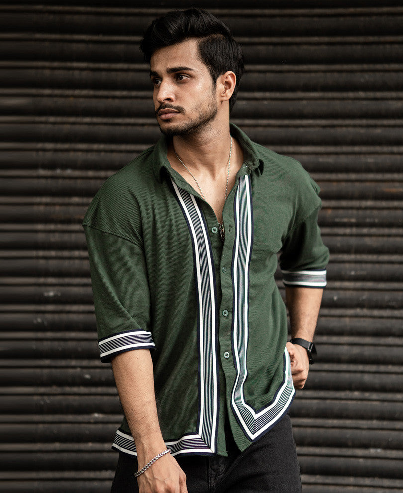 Olive Green Button Style Oversize Drop Shoulder T Shirt