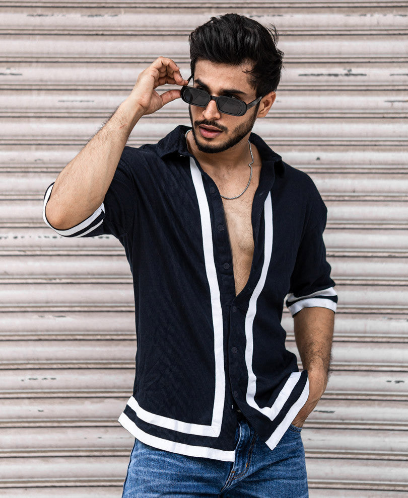 Navy Blue Button Style Oversize Drop Shoulder T Shirt