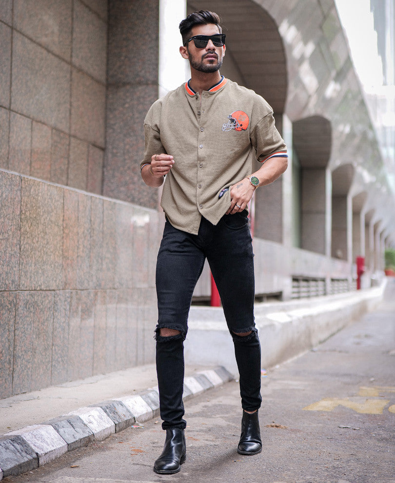 Beige Baseball Oversize Drop Shoulder T Shirt