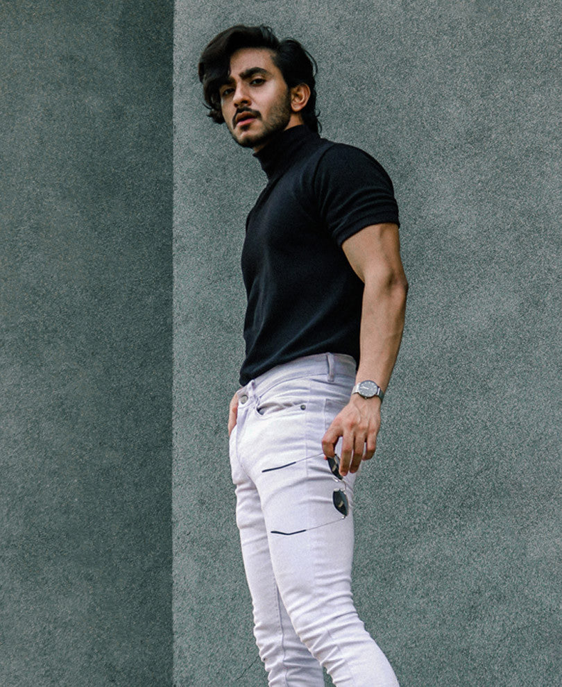 Black Plain Polo Neck Half Sleeves T Shirt