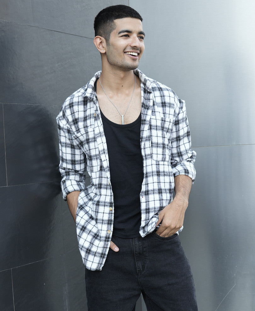 Black And White Checks Oversize Drop Shoulder Shirt