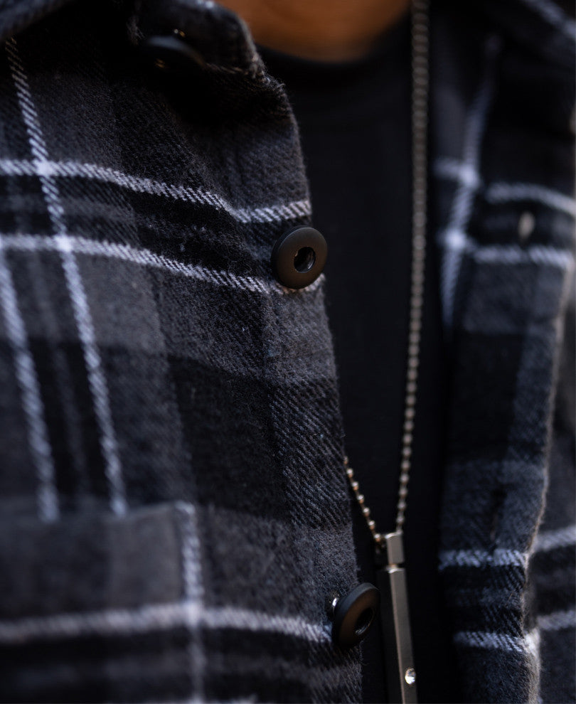 Dark Grey Pocket Checks Oversize Drop Shoulder Shirt