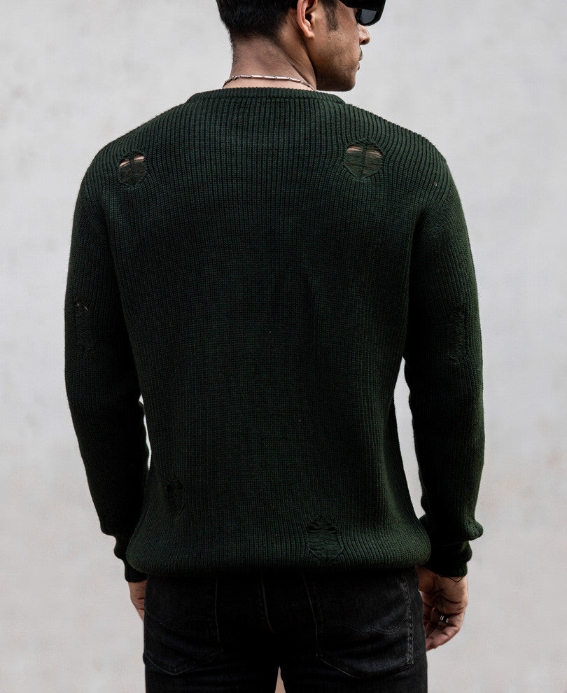 Olive Green Round Neck Full Sleeves Sweatshirt