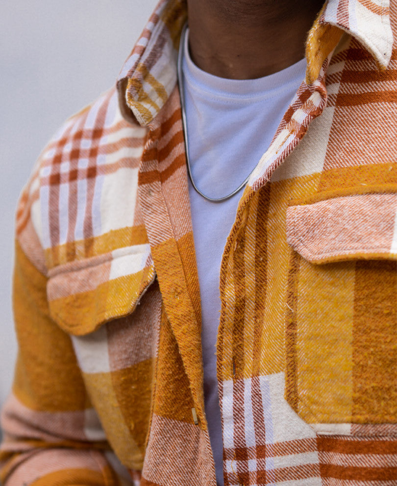 Mustard Pocket Checks Oversize Drop Shoulder Shirt