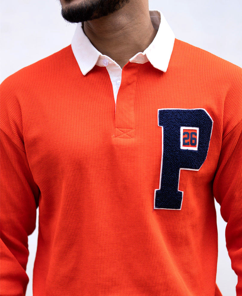 Orange Polo Collar Oversize Drop Shoulder Sweatshirt