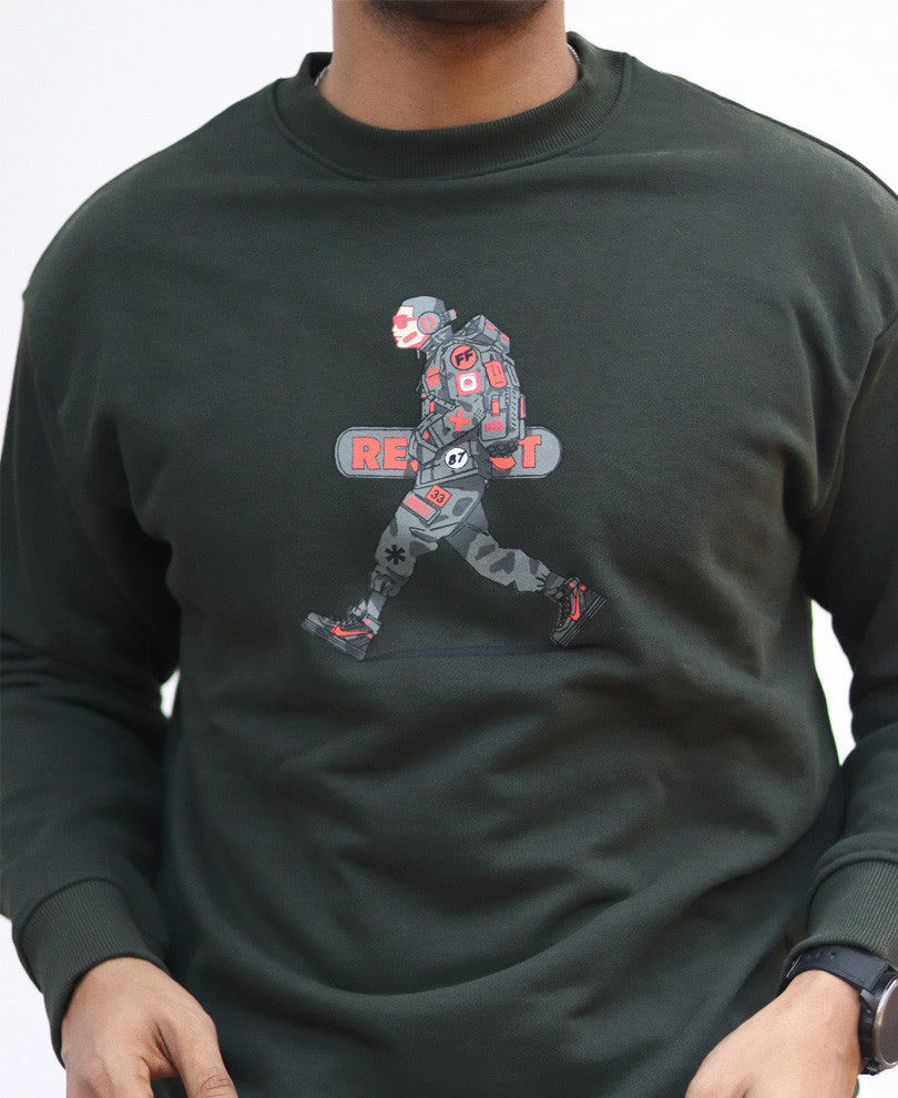 Olive Comic Back Print Oversize Drop Shoulder Sweatshirt